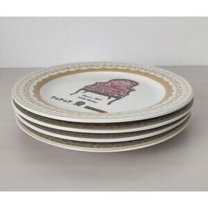 Vintage Porcelain Treasures Dessert Plates with Antique Chairs Design Set of 4